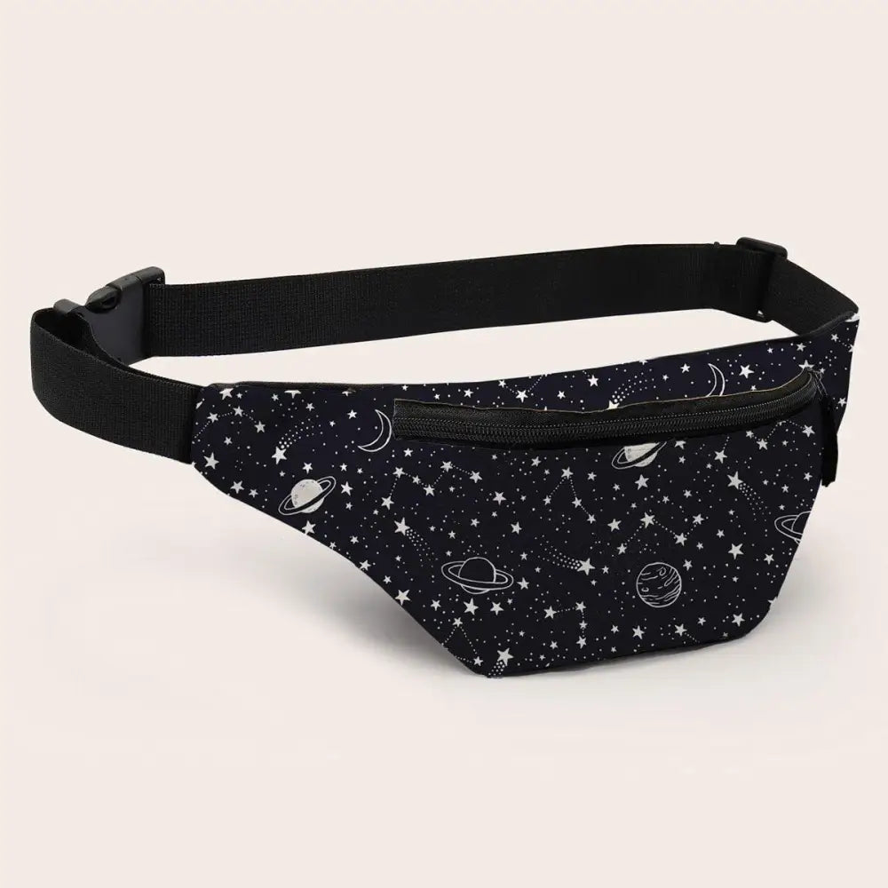 Black Starry Night Printed Fashion Fanny Pack Bum Bag For Daily Use Travel Stylish Belt Bag Waist Bag For Sports