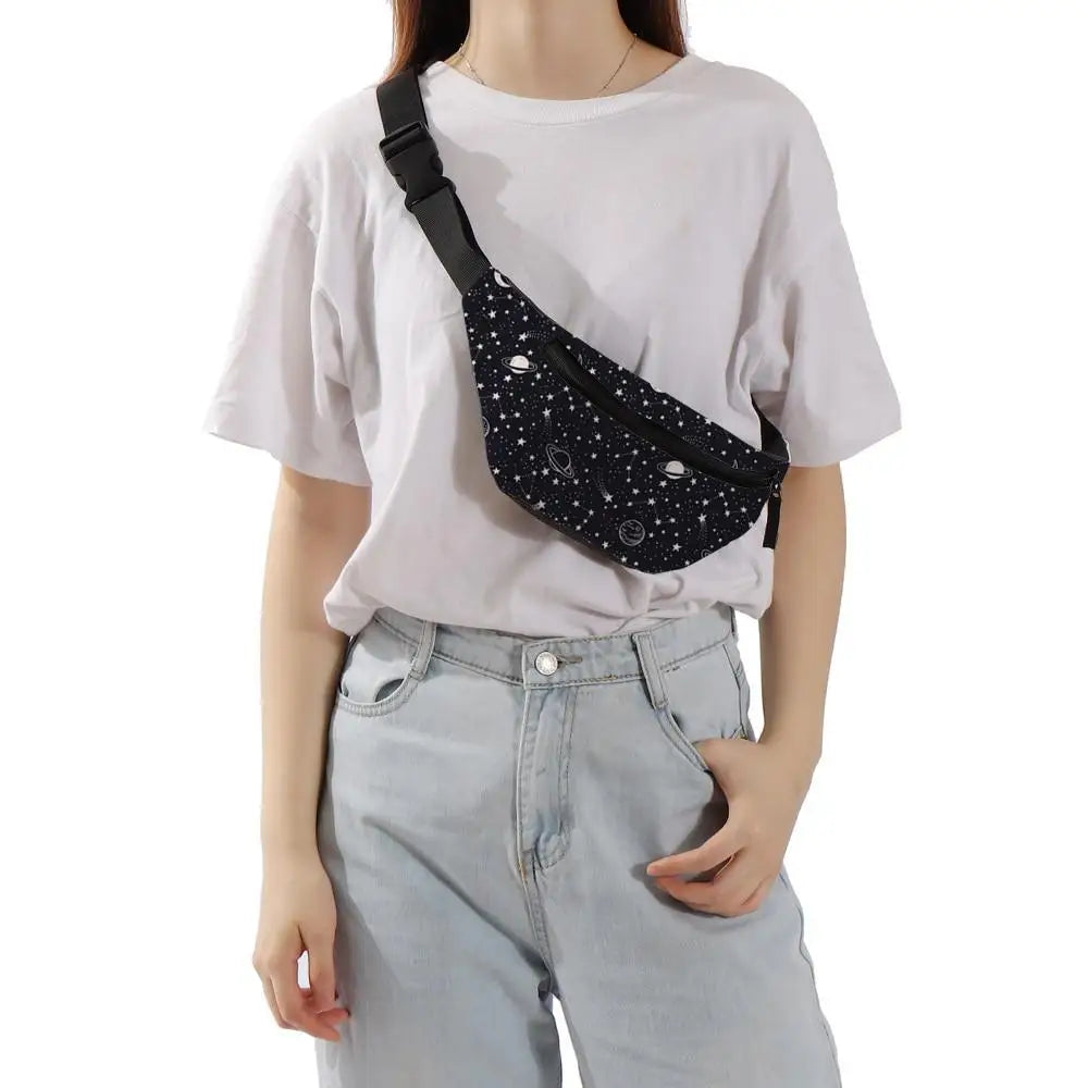 Black Starry Night Printed Fashion Fanny Pack Bum Bag For Daily Use Travel Stylish Belt Bag Waist Bag For Sports