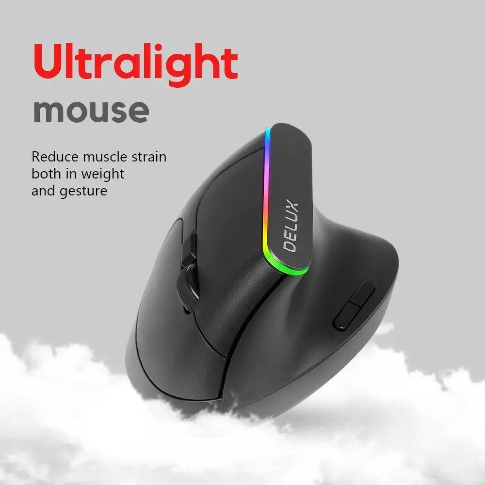 Black Wireless Ergonomic Mouse Vertical 1600 DPI Button Gaming Mouse RGB Optical USB Mice For PC And Laptop 2.4Ghz