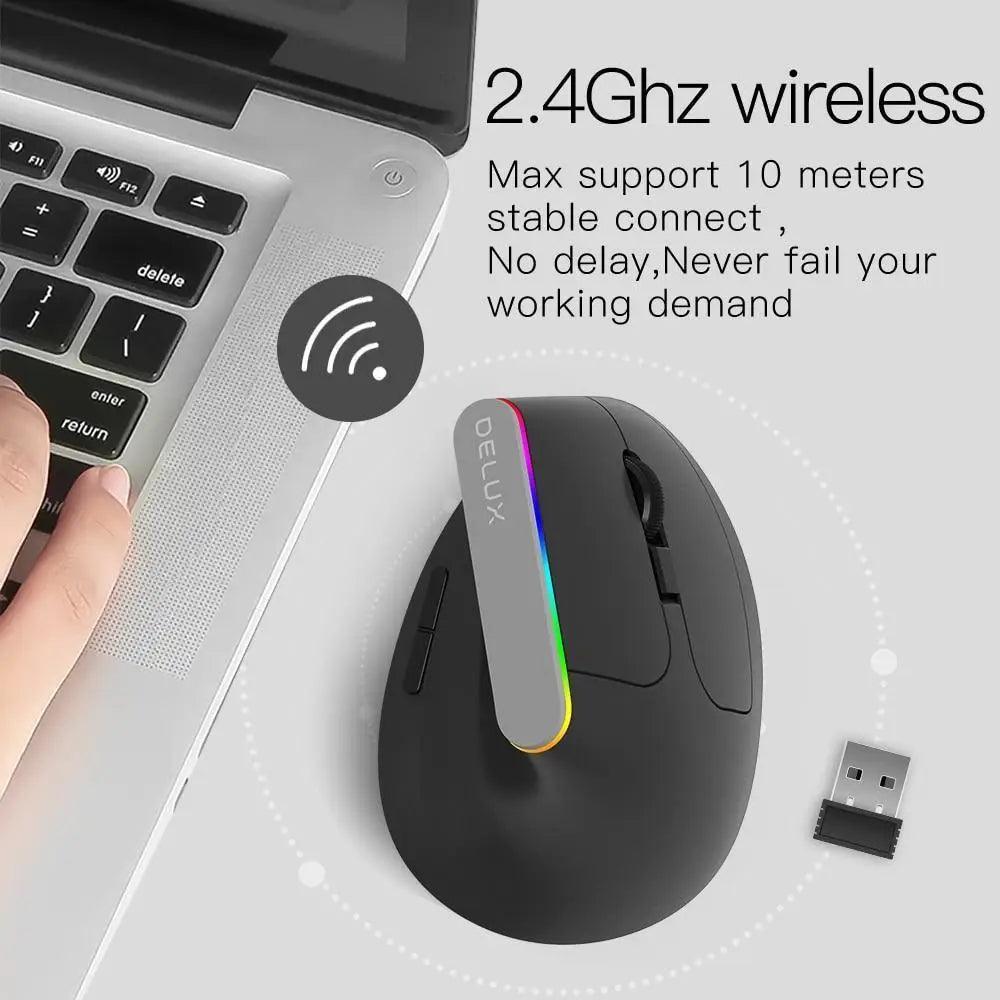 Black Wireless Ergonomic Mouse Vertical 1600 DPI Button Gaming Mouse RGB Optical USB Mice For PC And Laptop 2.4Ghz