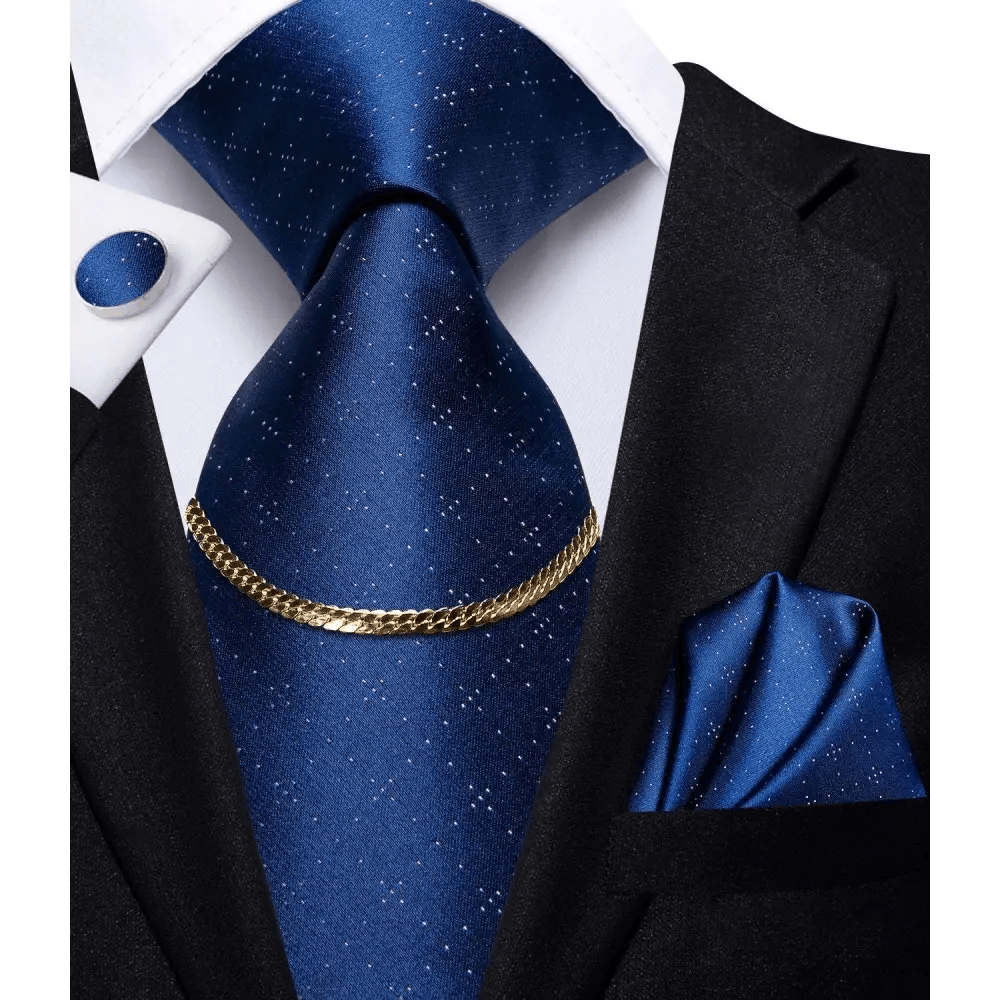 Business Black Silk Necktie Chain Classic Tie Square Handkerchief Elegant Cufflink Wedding Formal Neckties For Men - 3