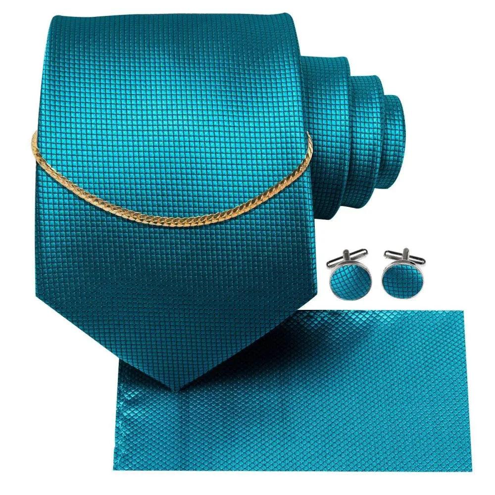 Business Black Silk Necktie Chain Classic Tie Square Handkerchief Elegant Cufflink Wedding Formal Neckties For Men