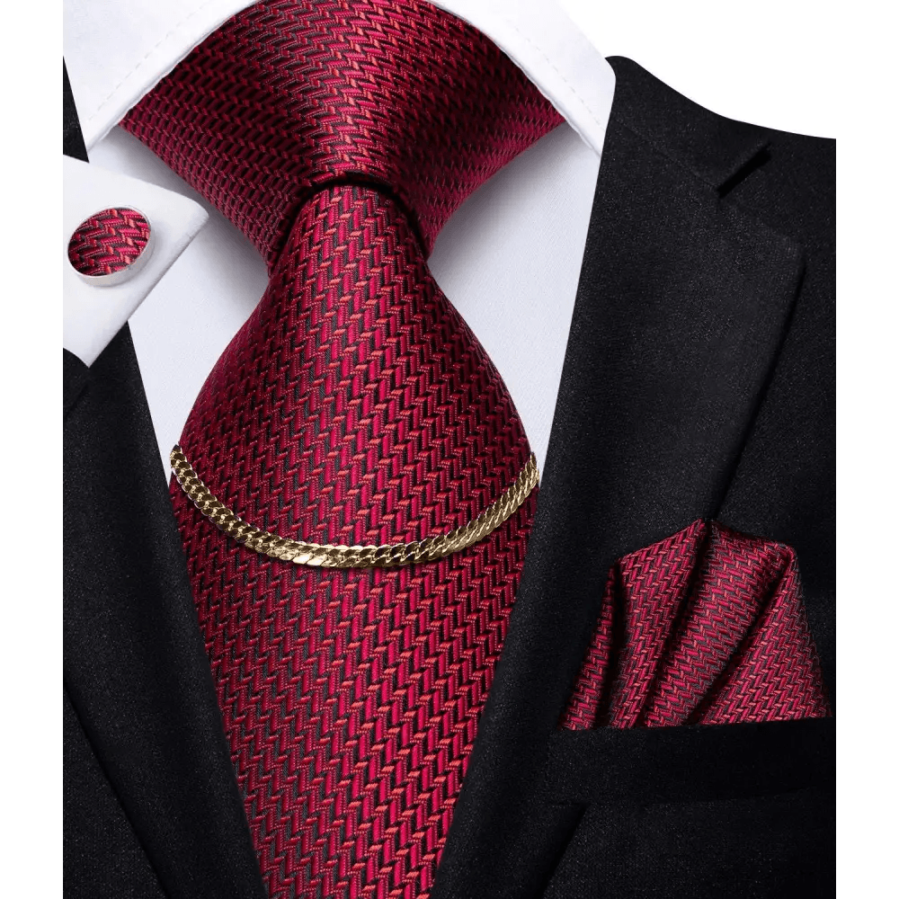 Business Black Silk Necktie Chain Classic Tie Square Handkerchief Elegant Cufflink Wedding Formal Neckties For Men - 9