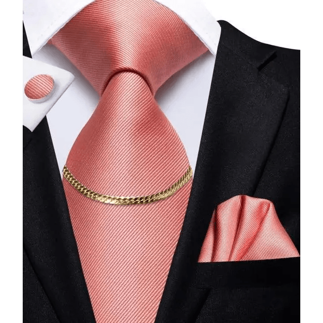 Business Black Silk Necktie Chain Classic Tie Square Handkerchief Elegant Cufflink Wedding Formal Neckties For Men - 2