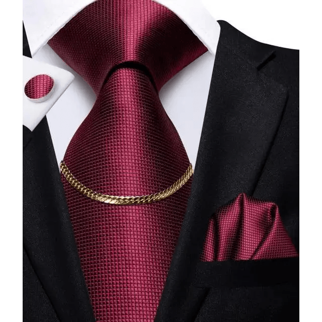 Business Black Silk Necktie Chain Classic Tie Square Handkerchief Elegant Cufflink Wedding Formal Neckties For Men - 5