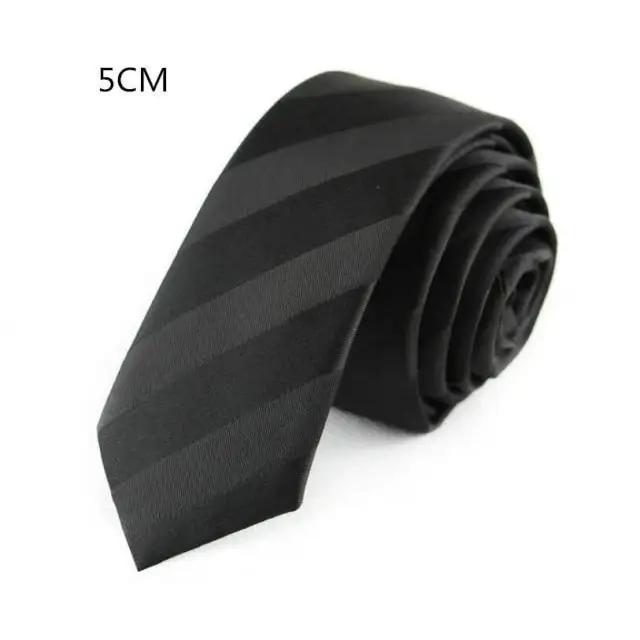 Business Black Skinny Ties Polyester Silk Necktie For Men Washable Formal Office Simple Design Necties Solid Color