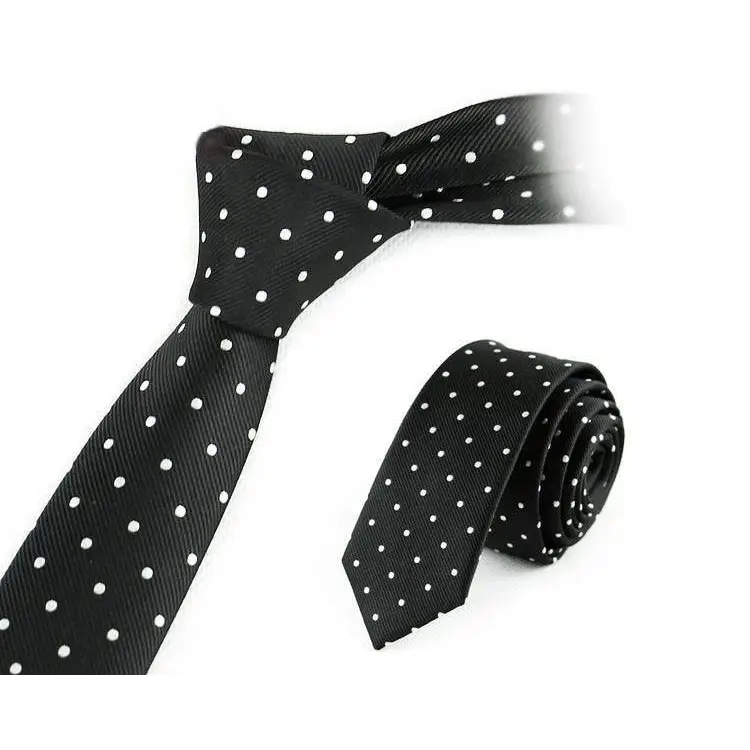 Business Black Skinny Ties Polyester Silk Necktie For Men Washable Formal Office Simple Design Necties Solid Color