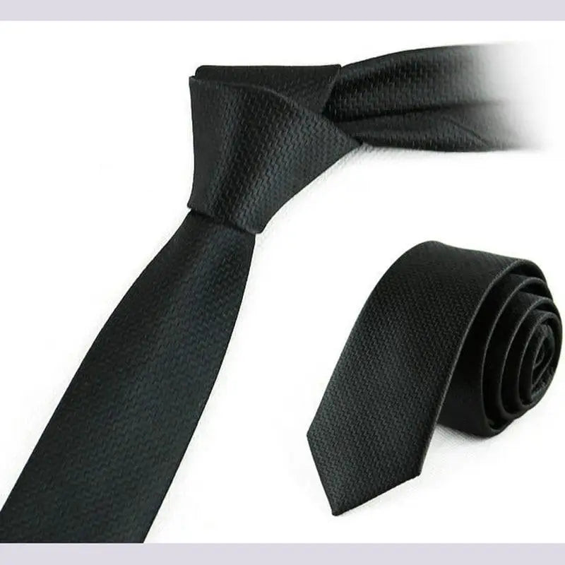 Business Black Skinny Ties Polyester Silk Necktie For Men Washable Formal Office Simple Design Necties Solid Color