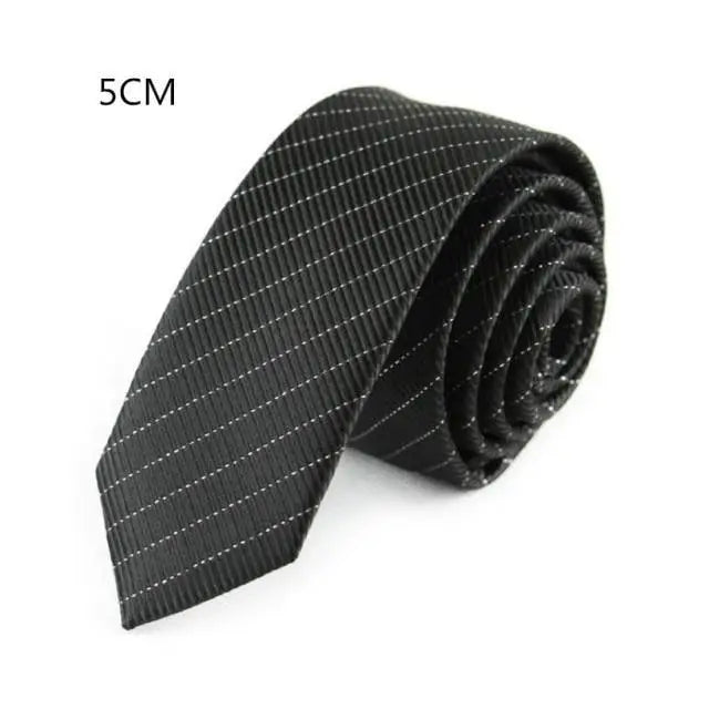 Business Black Skinny Ties Polyester Silk Necktie For Men Washable Formal Office Simple Design Necties Solid Color