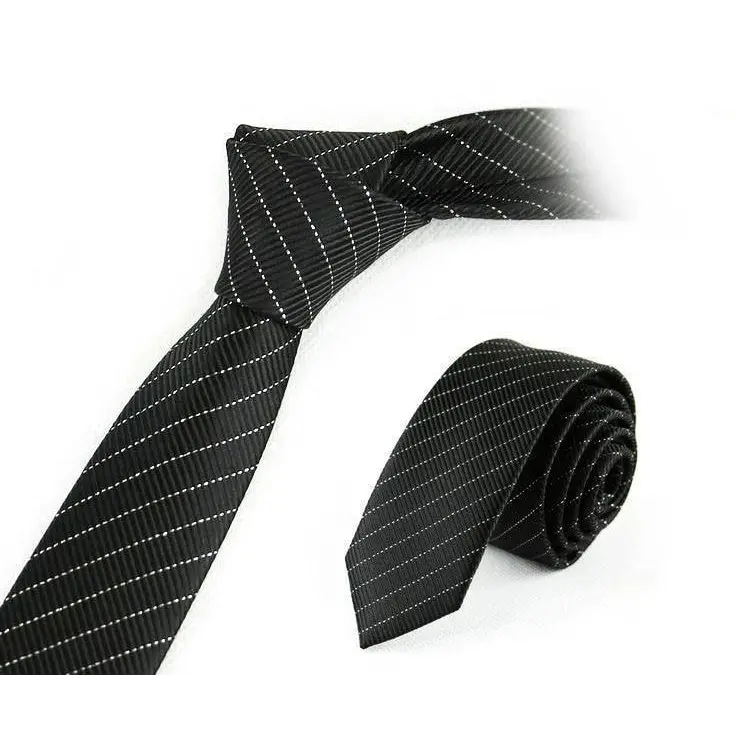 Business Black Skinny Ties Polyester Silk Necktie For Men Washable Formal Office Simple Design Necties Solid Color