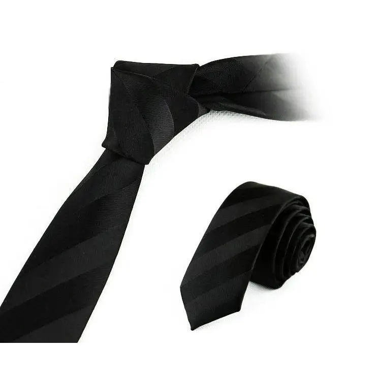 Business Black Skinny Ties Polyester Silk Necktie For Men Washable Formal Office Simple Design Necties Solid Color