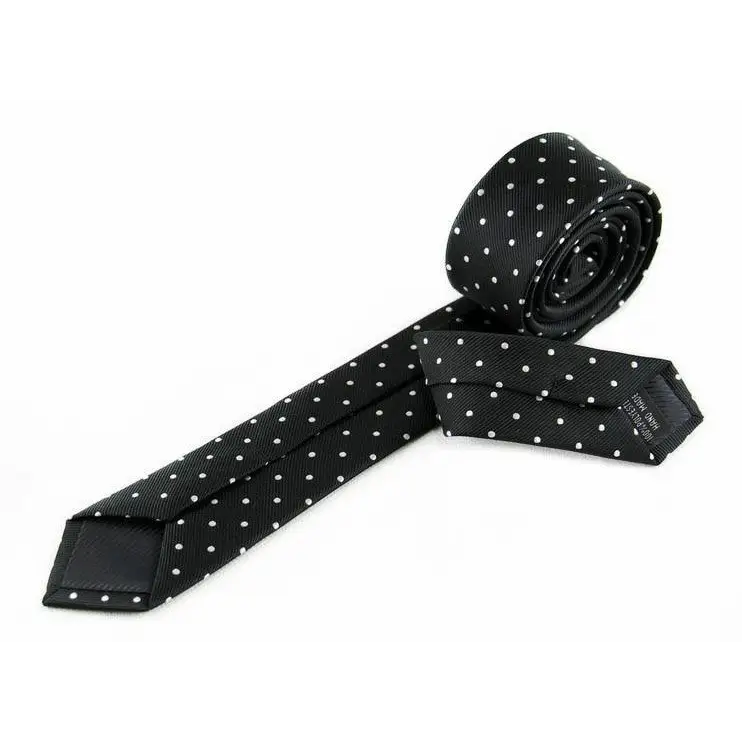 Business Black Skinny Ties Polyester Silk Necktie For Men Washable Formal Office Simple Design Necties Solid Color