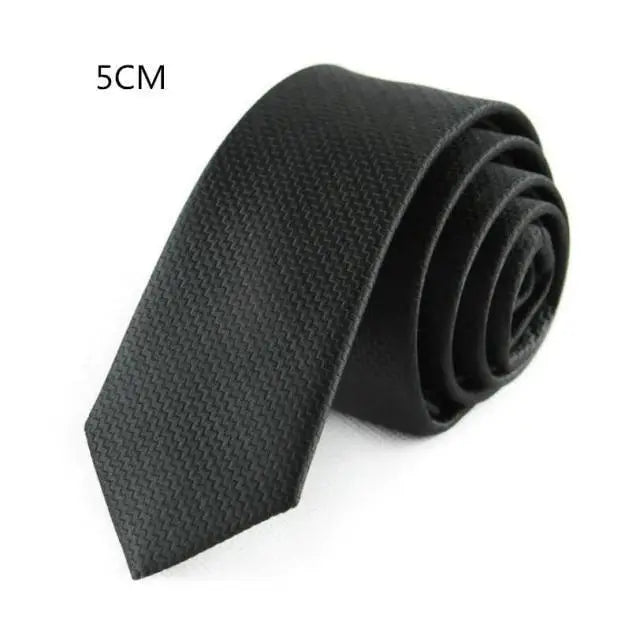 Business Black Skinny Ties Polyester Silk Necktie For Men Washable Formal Office Simple Design Necties Solid Color