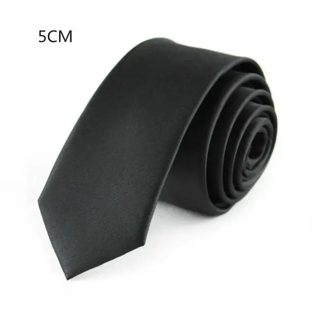 Business Black Skinny Ties Polyester Silk Necktie For Men Washable Formal Office Simple Design Necties Solid Color