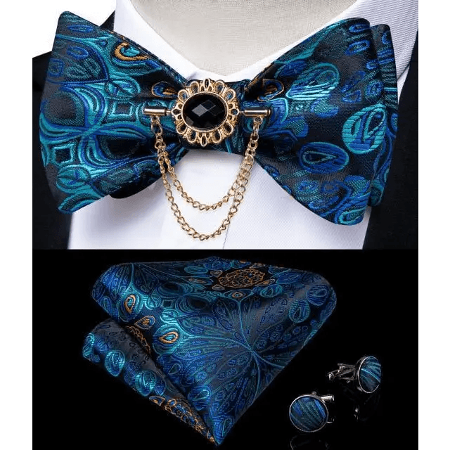 Business Elegant Gold Black Pattern Elegant Wedding Silk Bowtie Men Butterfly Fashion Bow Ties Pocket Square Classic Business Tuxedo Wedding Bowties Handkerchief Set - STEVVEX Fashion - 712, bowtie, bowtie for men, bowties, bridegroom bowtie, business bowtie, charming bowtie, classic bowtie, elegant bowtie, fashion bowtie, fashionable bowtie, luxury bowtie, mens bowtie, new design bowtie, party bowtie, retro bowtie, silk bowtie, stylish bowtie, vintage bowtie, wedding bowtie - Stevvex.com