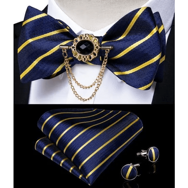 Business Elegant Gold Black Pattern Elegant Wedding Silk Bowtie Men Butterfly Fashion Bow Ties Pocket Square Classic Business Tuxedo Wedding Bowties Handkerchief Set - STEVVEX Fashion - 712, bowtie, bowtie for men, bowties, bridegroom bowtie, business bowtie, charming bowtie, classic bowtie, elegant bowtie, fashion bowtie, fashionable bowtie, luxury bowtie, mens bowtie, new design bowtie, party bowtie, retro bowtie, silk bowtie, stylish bowtie, vintage bowtie, wedding bowtie - Stevvex.com