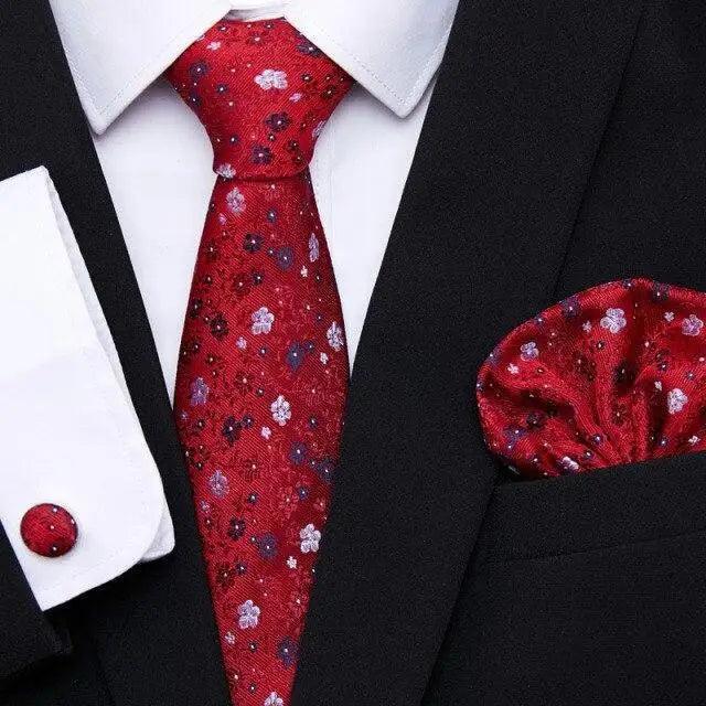 Business Men Silk Necktie Cufflinks Set Luxury Design Necktie With Handkerchief Necktie For Casual And Daily Wear