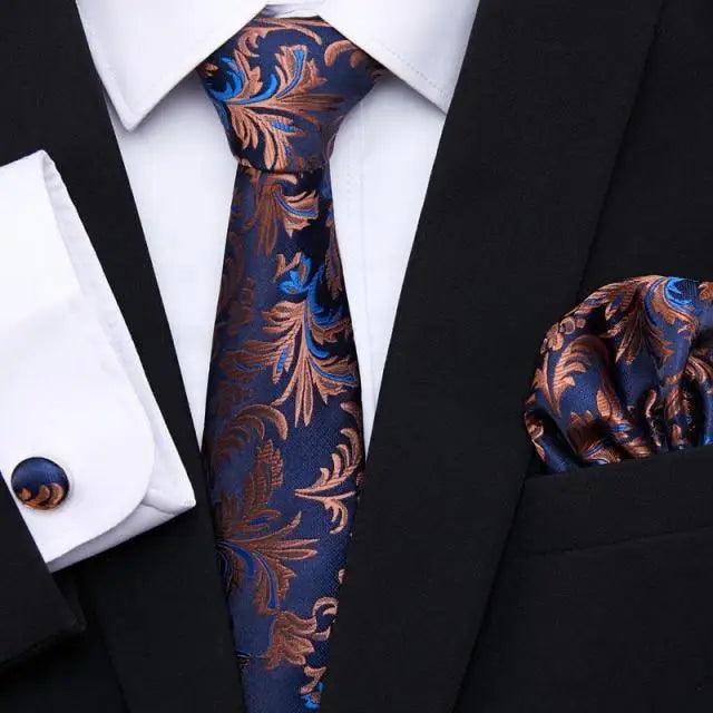 Business Men Silk Necktie Cufflinks Set Luxury Design Necktie With Handkerchief Necktie For Casual And Daily Wear