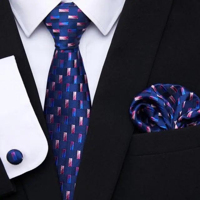 Business Men Silk Necktie Cufflinks Set Luxury Design Necktie With Handkerchief Necktie For Casual And Daily Wear