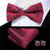 Business Red Color Butterfly Bow Tie Pocket Square Cufflinks Suit Set For Men Adjustable Self Bowtie Formal Bowtie Set