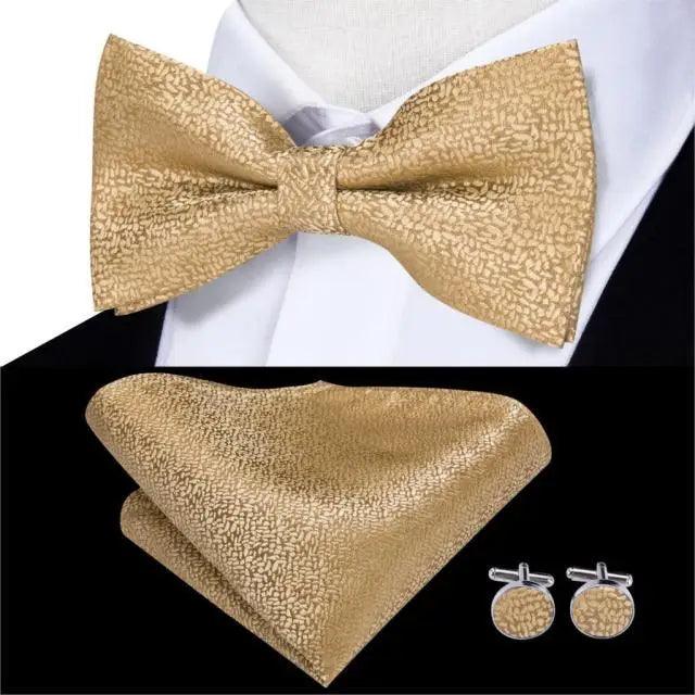 Business Red Color Butterfly Bow Tie Pocket Square Cufflinks Suit Set For Men Adjustable Self Bowtie Formal Bowtie Set