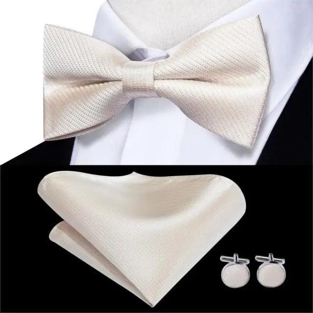 Business Red Color Butterfly Bow Tie Pocket Square Cufflinks Suit Set For Men Adjustable Self Bowtie Formal Bowtie Set