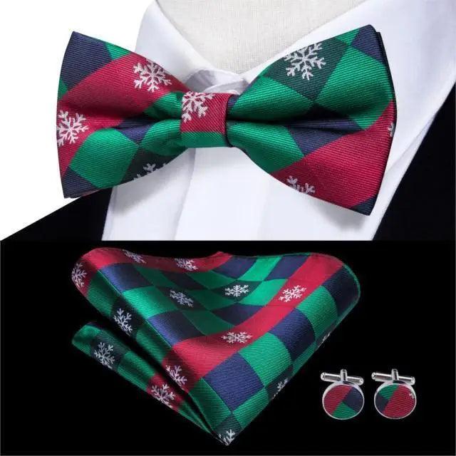 Business Red Color Butterfly Bow Tie Pocket Square Cufflinks Suit Set For Men Adjustable Self Bowtie Formal Bowtie Set