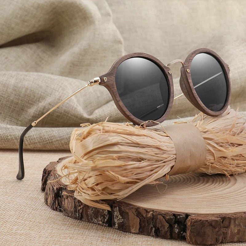 Modern Ultralight Women Men Polarized Sunglasses Wooden Round Frame