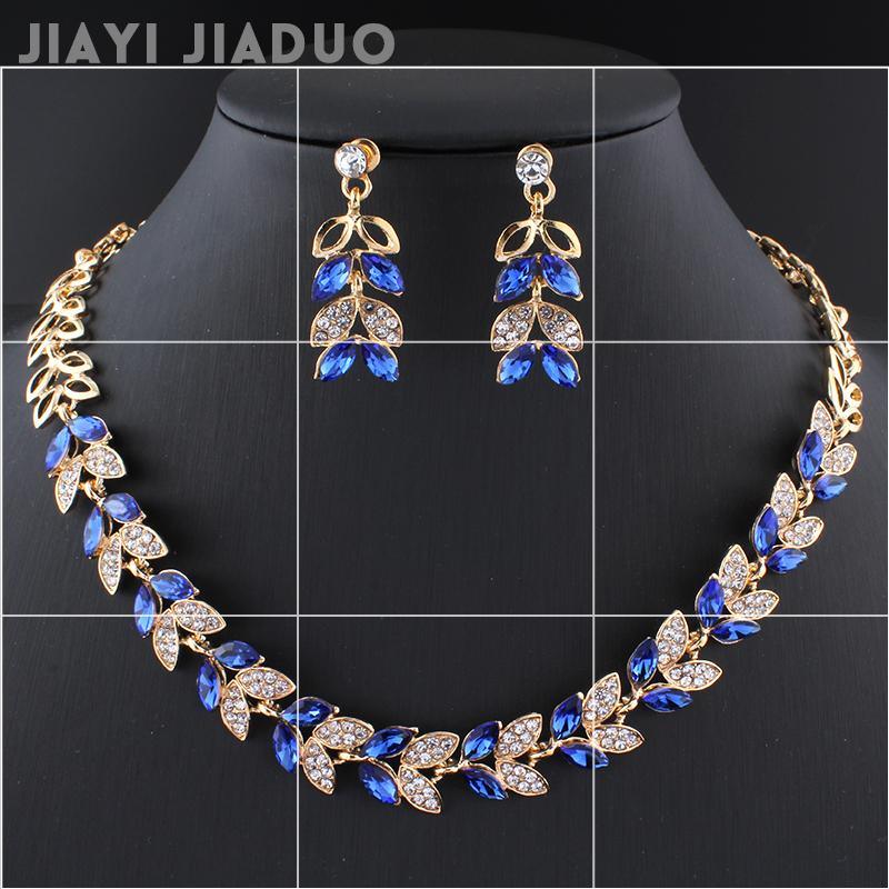 Wedding Jewelry Sets for Charming Women Green Glass Crystal Necklace Earrings Sets In Several Modern Luxury Design With Earrings and Necklace