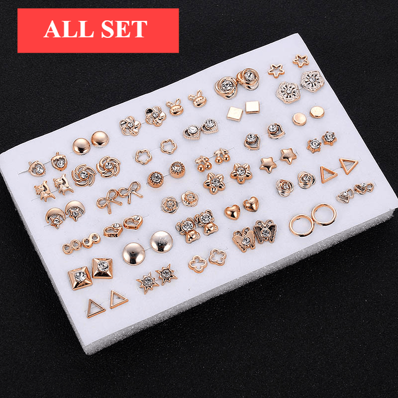 36Pairs/18pairs Earrings Mixed Styles Rhinestone Sun Flower Geometric Animal Plastic Stud Luxury Earrings for Woman and Kids