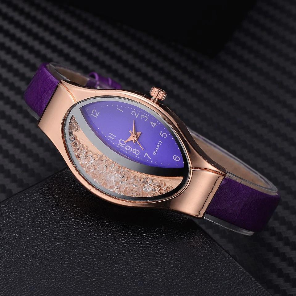 Women Fashion Luxury Watch Leather Strap Women Bracelet Clock Ellipse Rhinestone PU Sport Quartz Watch Wrist Watches For Women and Girls