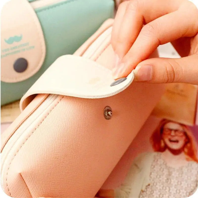 Candy Color Unique Design PU Leather Metal Button Pencil Cases For Girls Cute Stationary Boy Pencil Pouch For Students