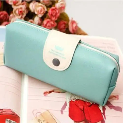 Candy Color Unique Design PU Leather Metal Button Pencil Cases For Girls Cute Stationary Boy Pencil Pouch For Students