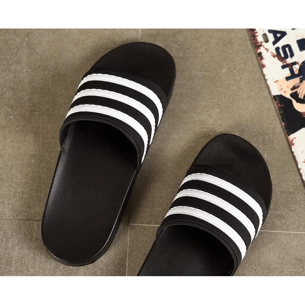 Casual Summer Modern Design Men Slippers Soft Black White Stripes Pattern Flip Flops Casual Summer Outdoor Slides