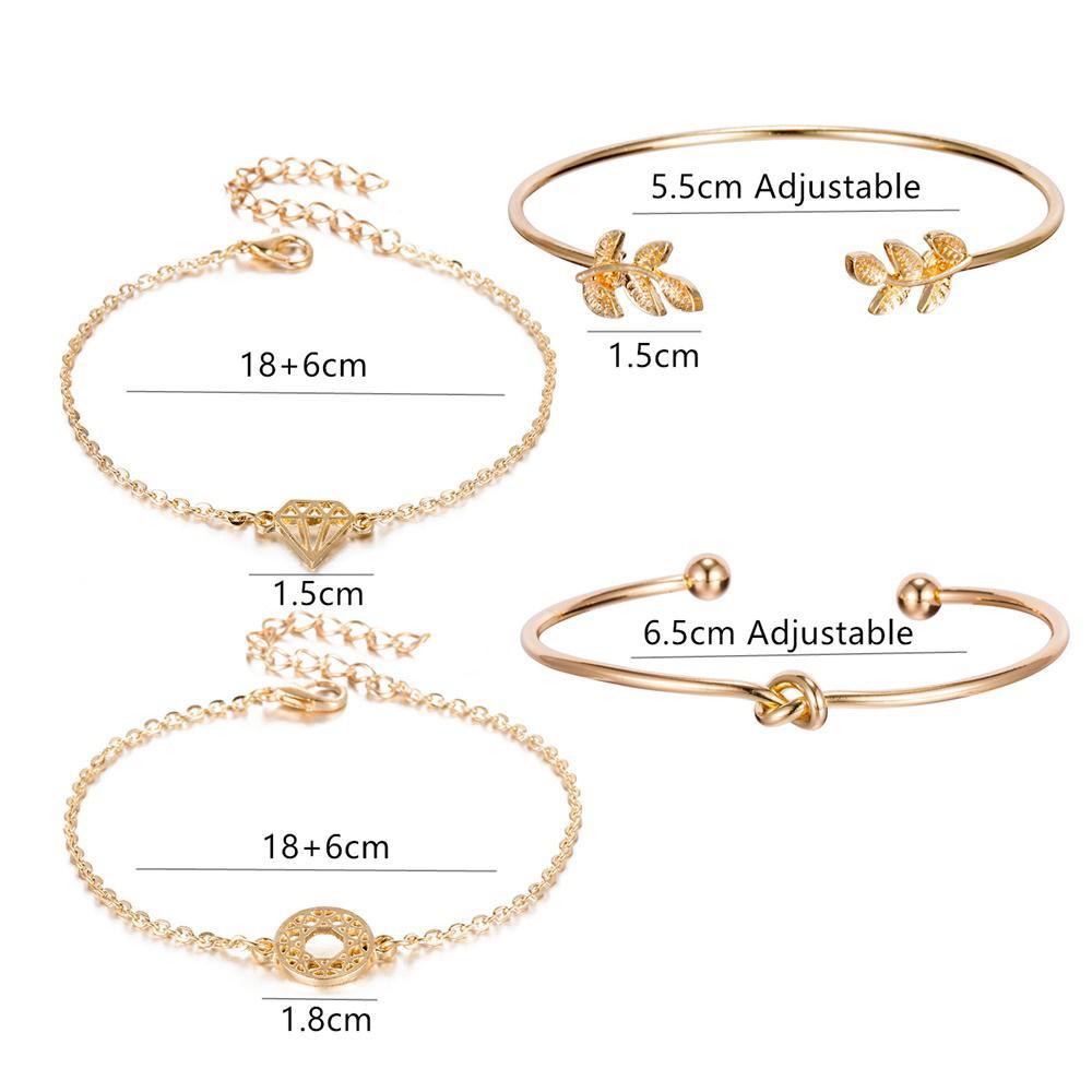 Fashion Bohemia Leaf Round Knot Cuff Bangle Gold Chain Charm Bracelet  for Women Simple Geometric Bracelets Luxury Jewelry