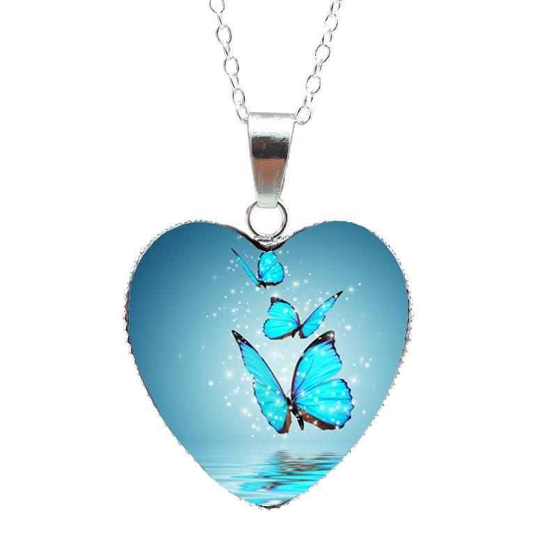 Purple Magic Butterfly Heart Jewelry Necklace Beautiful and Mysterious Butterfly Pendant Heart Necklace Jewerly Modern Design