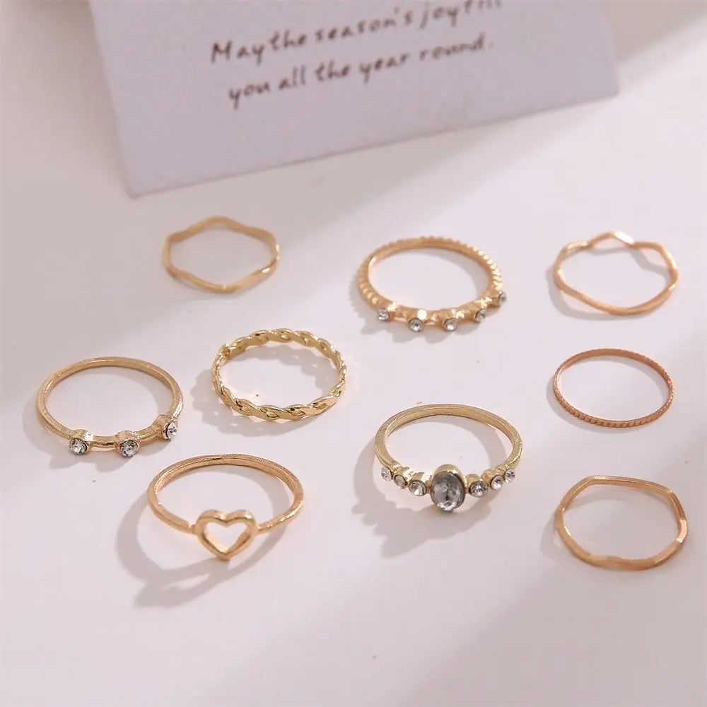 Charming 9 PCs Combo Bohemian And Vintage Style Golden Knuckle Rings Set for Women and Girls - Gold Finger Rings