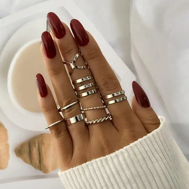 Charming 9 PCs Combo Bohemian And Vintage Style Golden Knuckle Rings Set for Women and Girls - Gold Finger Rings - 4