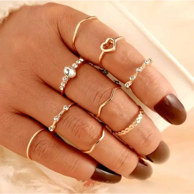 Charming 9 PCs Combo Bohemian And Vintage Style Golden Knuckle Rings Set for Women and Girls - Gold Finger Rings - 1