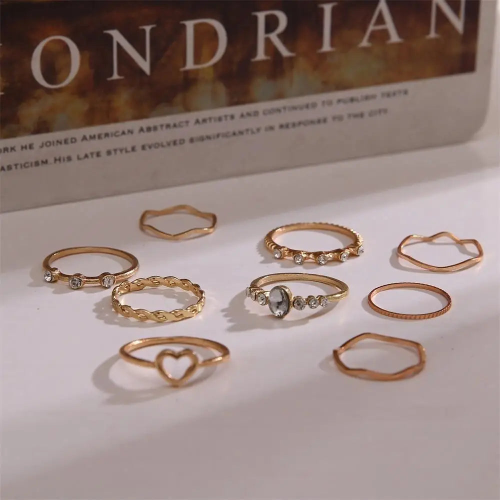 Charming 9 PCs Combo Bohemian And Vintage Style Golden Knuckle Rings Set for Women and Girls - Gold Finger Rings