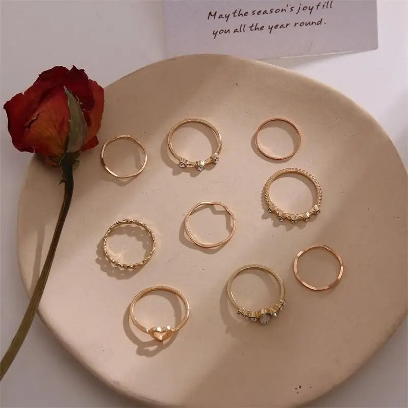 Charming 9 PCs Combo Bohemian And Vintage Style Golden Knuckle Rings Set for Women and Girls - Gold Finger Rings