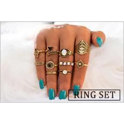 Charming 9 PCs Combo Bohemian And Vintage Style Golden Knuckle Rings Set for Women and Girls - Gold Finger Rings