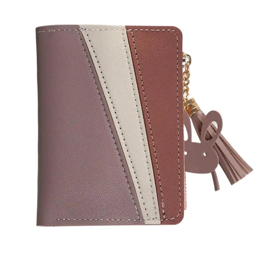 Charming Hit Color Short Tassels Wallets,Bags Zipper PU Leather Card Holder Pendant Coin Purse Card Cash Clutch