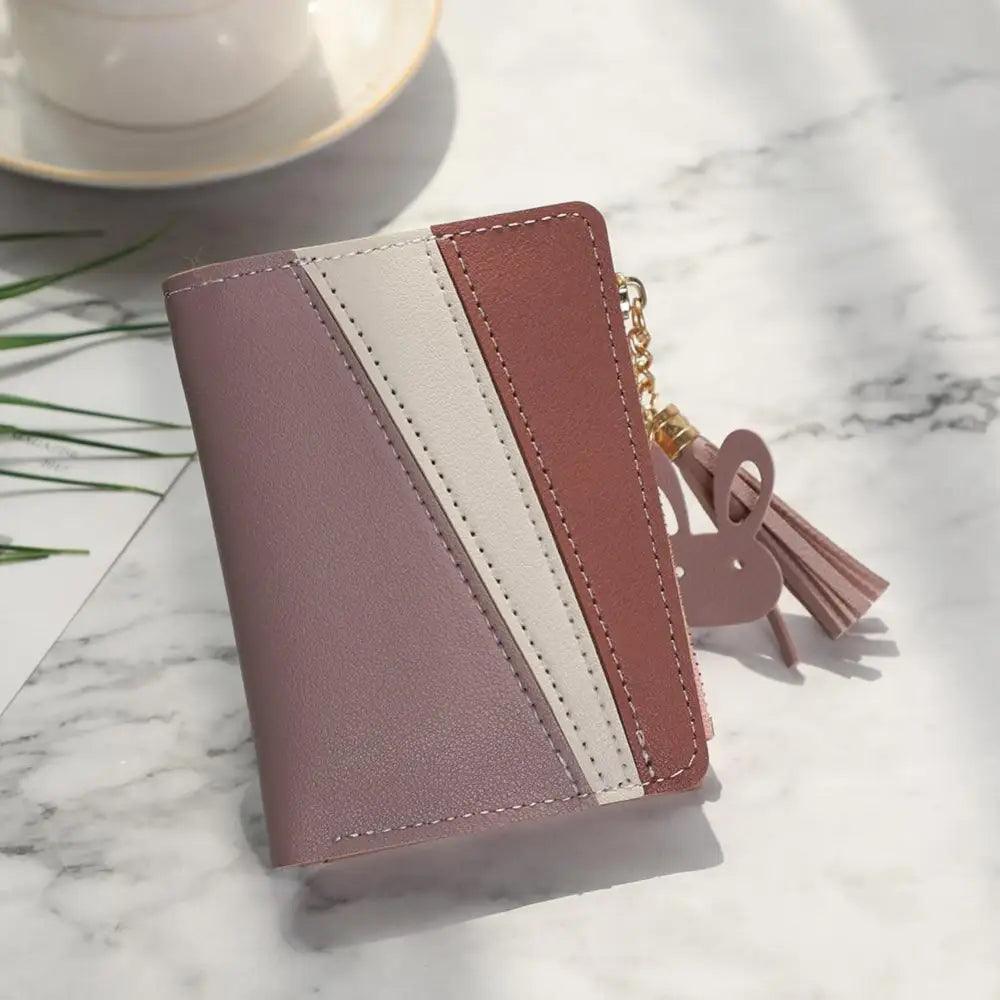 Charming Hit Color Short Tassels Wallets,Bags Zipper PU Leather Card Holder Pendant Coin Purse Card Cash Clutch