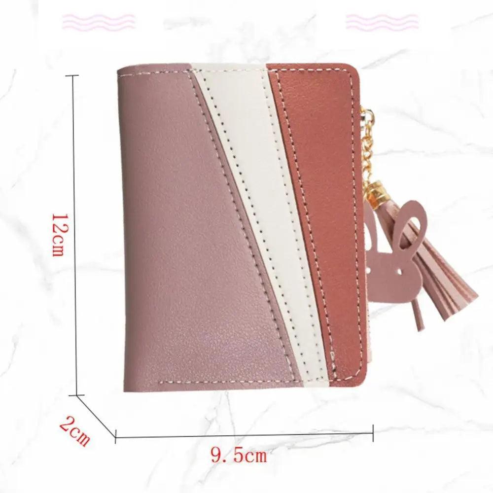 Charming Hit Color Short Tassels Wallets,Bags Zipper PU Leather Card Holder Pendant Coin Purse Card Cash Clutch