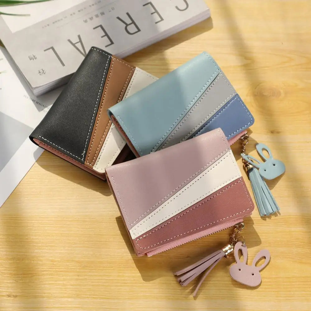 Charming Hit Color Short Tassels Wallets,Bags Zipper PU Leather Card Holder Pendant Coin Purse Card Cash Clutch