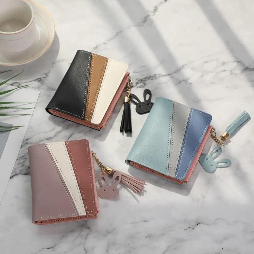 Charming Hit Color Short Tassels Wallets,Bags Zipper PU Leather Card Holder Pendant Coin Purse Card Cash Clutch