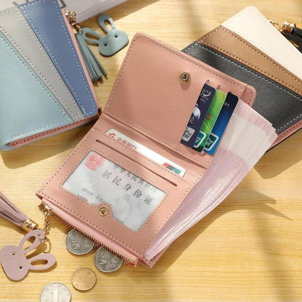 Charming Hit Color Short Tassels Wallets,Bags Zipper PU Leather Card Holder Pendant Coin Purse Card Cash Clutch