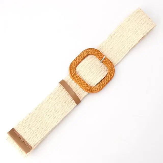 Charming Women Waist Belt Classic Round Wooden Buckle Casual Design Dress Women Buckle Waist Dress Band - STEVVEX Fashion - 702, belt, belt for women, belts, casual belt, classic belt, elastic belt, elegant belt, fashion belt, new design belt, retro belt, round buckle belt, straw woven belt, stylish belt, trendy belt, vintage belt, wide strap belt, women belts, wooden buckle belt, wooden style belt, woven belt - Stevvex.com