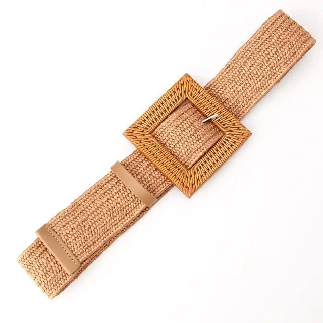 Charming Women Waist Belt Classic Round Wooden Buckle Casual Design Dress Women Buckle Waist Dress Band - STEVVEX Fashion - 702, belt, belt for women, belts, casual belt, classic belt, elastic belt, elegant belt, fashion belt, new design belt, retro belt, round buckle belt, straw woven belt, stylish belt, trendy belt, vintage belt, wide strap belt, women belts, wooden buckle belt, wooden style belt, woven belt - Stevvex.com